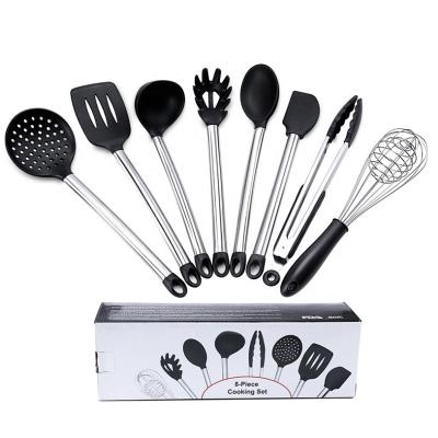 China High Quality Sustainable 8 Pieces Silicone Kitchen Utensils Sets Non-Stick Silicone Kitchenware Cooking Tools With Stainless Steel Handle for sale