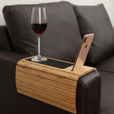 China China Factory Custom Bamboo Wooden Flexible Sofa Armrest Table Coffee Tray for sale