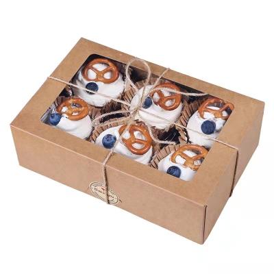 China Recyclable Wholesale Custom Size Cardboard Bakery Boxes Cookies Clamshell Bakery Brown Packaging Cupcake With Logo for sale