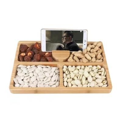 China MIYU Sustainable Modern Bamboo Snack Dish Tray With Phone Holder Convenient For Household Gift for sale