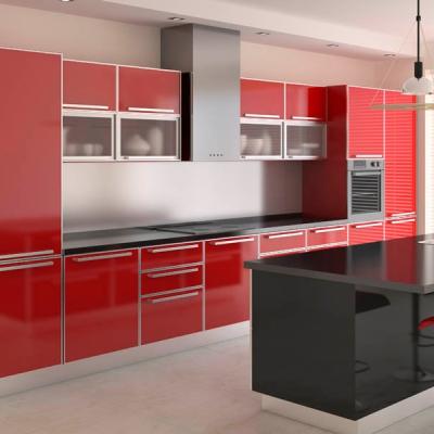 China 2021 Modern Kitchen Sideboard Red Black Lacquer High Gloss Kitchen Sideboard With Island for sale