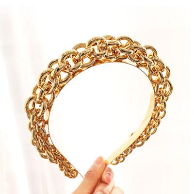 China Accesorios Para EL Cabello 2021 Trendy Design 18K Gold Plated Minimalist Hair Accessories Metal Headband Wide Headbands For Women for sale