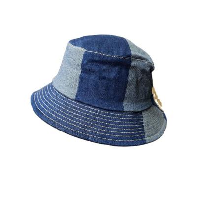 China 2021 New Dobby Fashion Denim Fisherman Hat Outdoor Sun Stitching Hat Men And Women Luxury Hat for sale