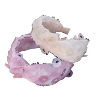 China Wholesale Price Fashion Girls Hair Band Trendy Custom Plain Gauze Fabric Headband for sale