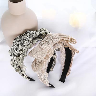 China Fashionable Custom Made Vintage China Bow Hair Band Hair Circle Lace Embroidery Multilayer Headband for sale