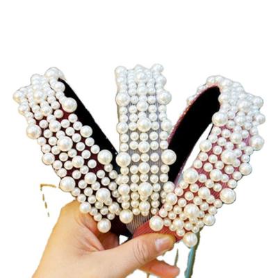 China New Trendy Fashion Ladies Hair Band Tied Baroque Headband Nail Pearl Hair Accessories for sale