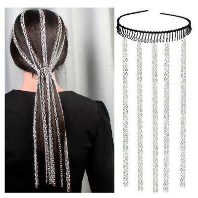 China Fashion European Bridal Wedding Long Metal Tassel Tiara Hairpins Headband Prom Party Chain Hair Clips Headdress Hair Accessories for sale