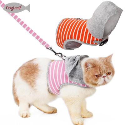 China Soft Sustainable Cat Harness Stripe Cotton Hoodie Puppy Adjustable With Leash for sale