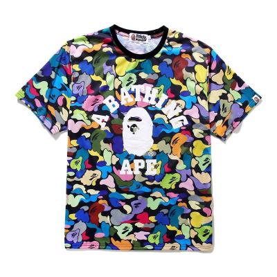 China 2022 High Quality Anti-wrinkle Unisex Casual T-shirt Bape Colorful Camouflage Monkey Printing Loose Round Neck Tee Shirt for sale