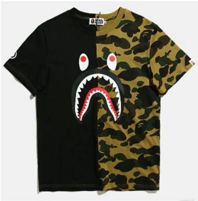 China Best Selling Unisex Casual Anti-Wrinkle T-shirt Bape Colorblock Camouflage Shark Printing Casual Round Neck Tee Shirt for sale