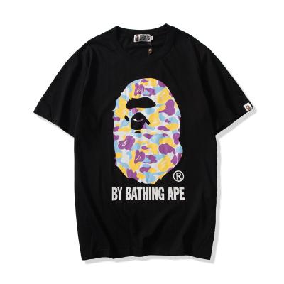 China Anti-Wrinkle Fashion Best Selling Unisex Casual T-shirt Bape Cartoon Monkey Camouflage Print T Shirt Loose Round Neck Tee for sale