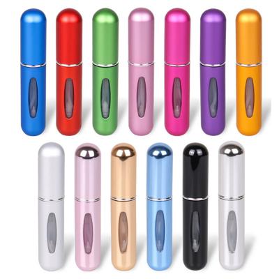 China Travel Size Eco-friendly Portable Bottom Filled Refillable Aluminum Metal Mini Perfume Atomizer Spray Bottle 5ml Empty Rose Gold Glass for sale