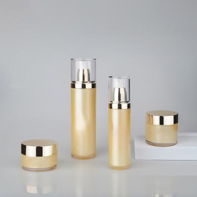 China Fashion Design 30ml 50ml 100ml 120ml Eco-friendly Yellow Cosmetic Packaging Acrylic Foundation Serum Lotion Pump Bottles for sale