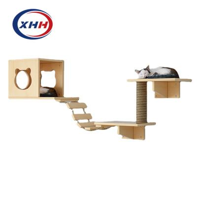 China New Design Sustainable Modern Wooden Track Cat Furniture Tree Cat Climb Wall Mounted Shelves Cat Wall Shelves for sale