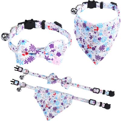 China Viable Luxury Bow Tie Bandana Floral Dog Cat Bell Collar Pet Cat Collar Saliva Towel Cloth for sale