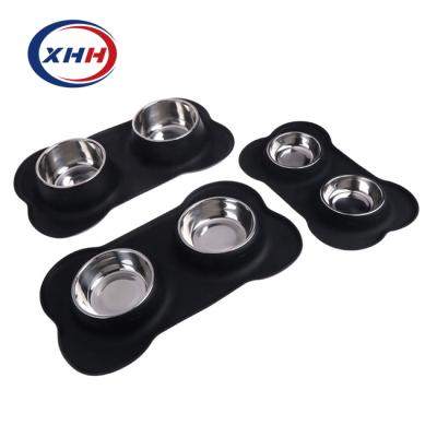 China Viable Non-slip Conductor Silicone Pet Bowl Stainless Steel Double Dog Bowl Dog Bowl Without Overflow Wholesale for sale