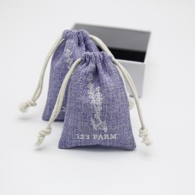 China Embroidery Recyclable Custom Logo Purple Jute Pouch Cut Out Small Hemp Bags Burlap Sacks for sale