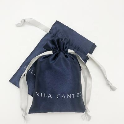 China Luxury Custom High Quality Blue Eyelash Gift Bags Satin Jewelry Packaging Pouch for sale