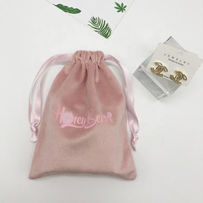 China Custom Logo Pink Draw String Velvet Security Pouch Jewelry Storage Velvet Cloth Drawstring Pouch for sale