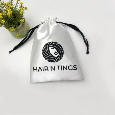 China Recyclable Drawstring Satin Hair Extension Packaging Custom Logo for sale