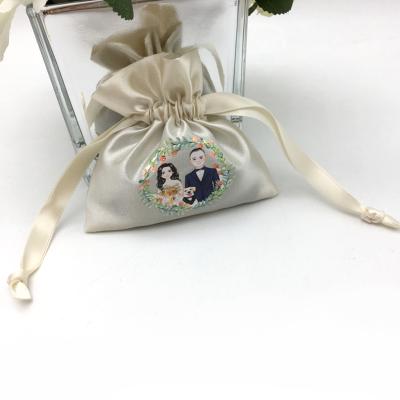 China Wholesale Drawstring Screen Printing Slim Satin Wedding Favor Pouch for sale