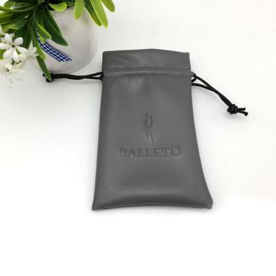 China Luxury Black PU Leather Drawstring Jewelry Pouch for sale