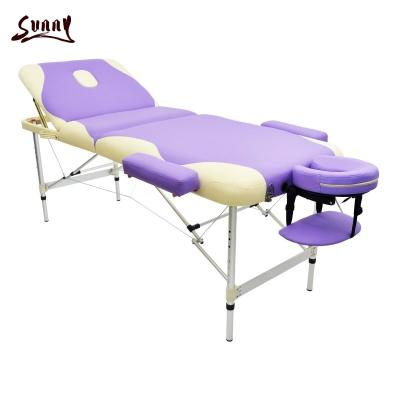 China Purple Massage Bed Folding Massage Table Portable Cream Massage Table Aluminum 3 Section Two Colors for sale