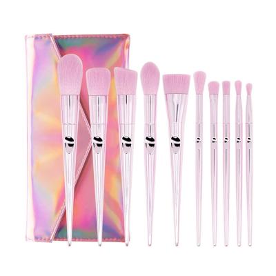 China Angular Blush Beauty Tools Wholesale Pink Laser Bag Makeup Brush Set Wet and Wild 10 Makeup Brushes for sale