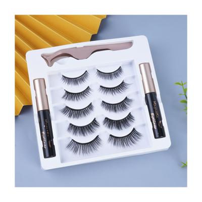 China Daily Makeup Application Mixed Five Pairs 3D Eyelash Magnetic False Self Adhesive Border Eyelashes With Liquid Eyeliner for sale