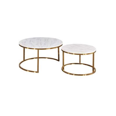 China Firmly 2 Piece Metal Interlocking End Tables With Marble Top For Living Room Furniture for sale