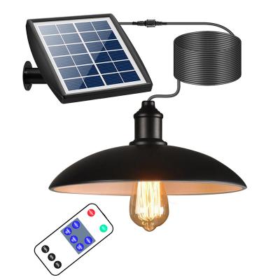 China Residential Solar Light Outdoor Metal Solar Chandelier Light with Warm White Edison Light Bulb Design for Garden Yard Decoration Black for sale