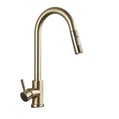 China 360 Sense Faucets Factory Direct Sale Single Handle Mixer Tap Gold Brushed Rotation Kitchen Shower Faucet Pull Out Kitchen Sink Water Faucet for sale