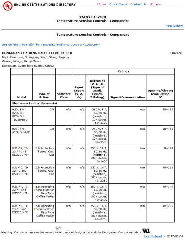 UL certificate - Dongguan Heng Hao Electric Co., Ltd