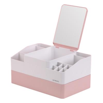 China Creative Universal Cosmetics Makeup Organizer Stored Plastic Storage Box With Mirror for sale