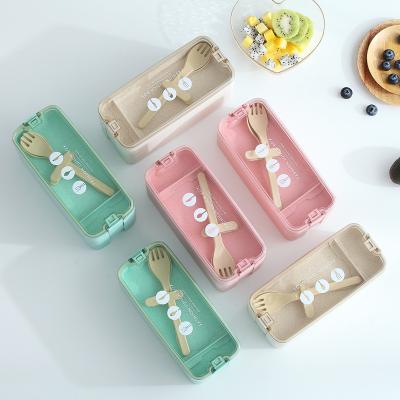 China New Fashion Wheat Straw Three-Layer Student Lunch Box Outdoor Picnic Japanese Microwavable Bento Box Storage Box for sale