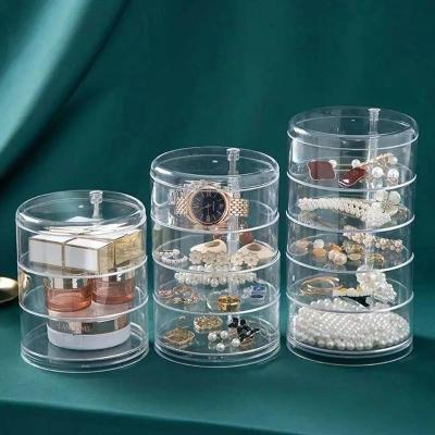 China OEM Viable Storage Rack Jewelry Storage Box Makeup Organizer Bracelet Earrings Eye Rotating Plastic Storage Box for sale