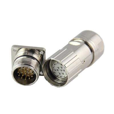 China Power Servo Motor Encoder Connector Male M23 Circular Flange Cable Connector for sale