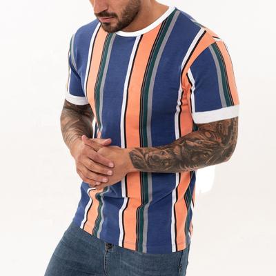 China Custom Printing Durable Newest Fashion Design Summer Wear Short Sleeve Tee Shirt Men's Anti-Shrink Striped T-shirt for sale