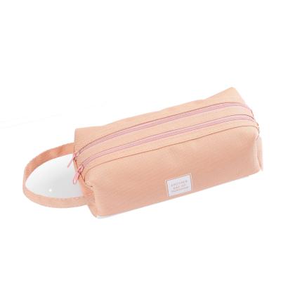 China Simple Multifunctional Fresh Large Capacity Pencil Case Double-layer Canvas Student Small School Pencil Case for sale