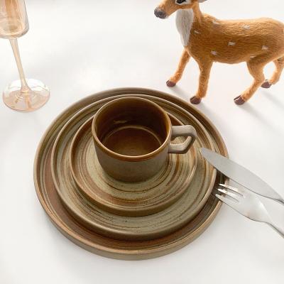 China Viable Elegant Set of Gray Stripped Porcelain Stoneware Dinnerware for Sale for sale