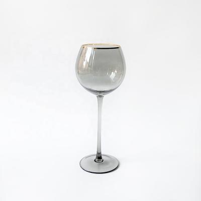 China COLORED WITH GOLD RIM Hot Selling Smoke Colored Red Wine Goblet Drinkware Glassware for sale