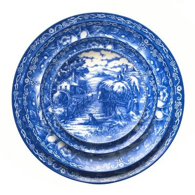 China Transitional Classic Design Luxury Blue Bone China 4pcs Dinnerware Set For Hotel for sale