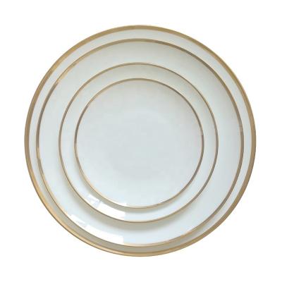 China 2021 New Design Bone China High Quality Viable Gold Fine Rim White Dinner Set for sale