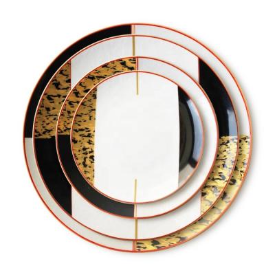 China Viable Unique Design Matt Black Gold Marble Dinnerware Events Tablesetting Sets for sale