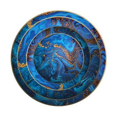 China Sustainable Luxury Blue Bone China Tableware Ceramic Gold Inlay Dinner Dishes Set for sale