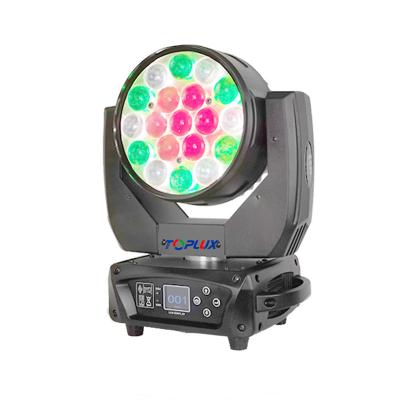 China Theme Park Light RGBW 4in1 Stage Light 19*15W Zoom Led Moving Head Lights For DJ Disco for sale