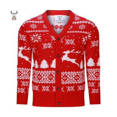 China Anti-wrinkle New Arrival High Quality Custom Jacquard Knit Long Christmas Woolen Cardigan Men for sale