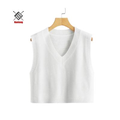 China Simplee Wholesale Anti-Shrink High Quality Cotton Crop Solid V-Neckline Knit Solid Color Vest Sweater Women for sale