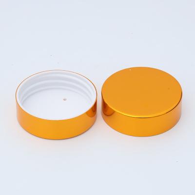 China Non Spill Wholesale 38/400 43/400 Aluminum Plastic Cosmetic Jar Lids Shiny Gold Metal For Big Mouth Jar for sale