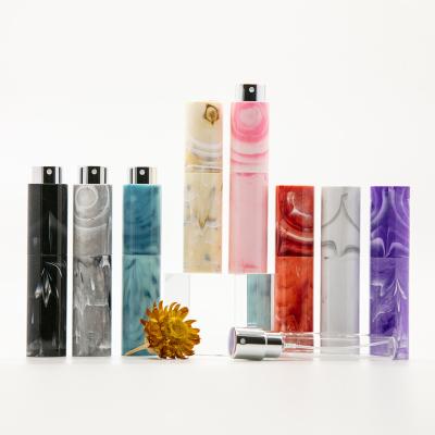 China Cosmetic Marble Pattern Around 5ml 10ml Twist Up Metal Spray Bottle 8ml Aluminum Portable Refillable Perfume Atomizer for sale